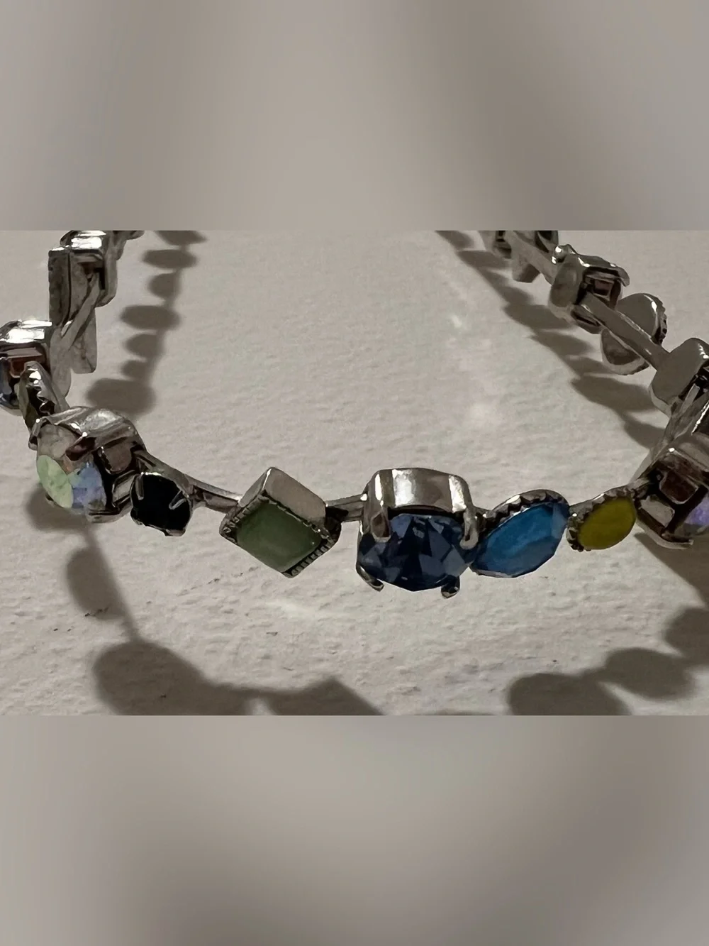 Lia Sophia Cache Silver Necklace and matching brac with Blue and Yellow Accents